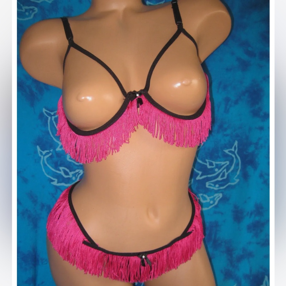 Leg avenue burlesque set in black and hot pink fringe  NEW with tags